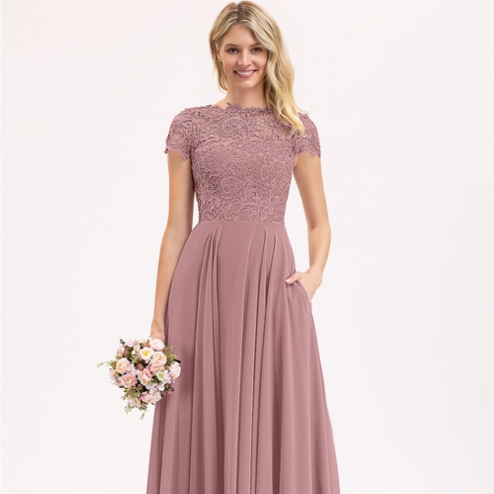 JJ’s House A-line Scoop Floor-Length Lace Chiffon Dress, Vintage Mauve,